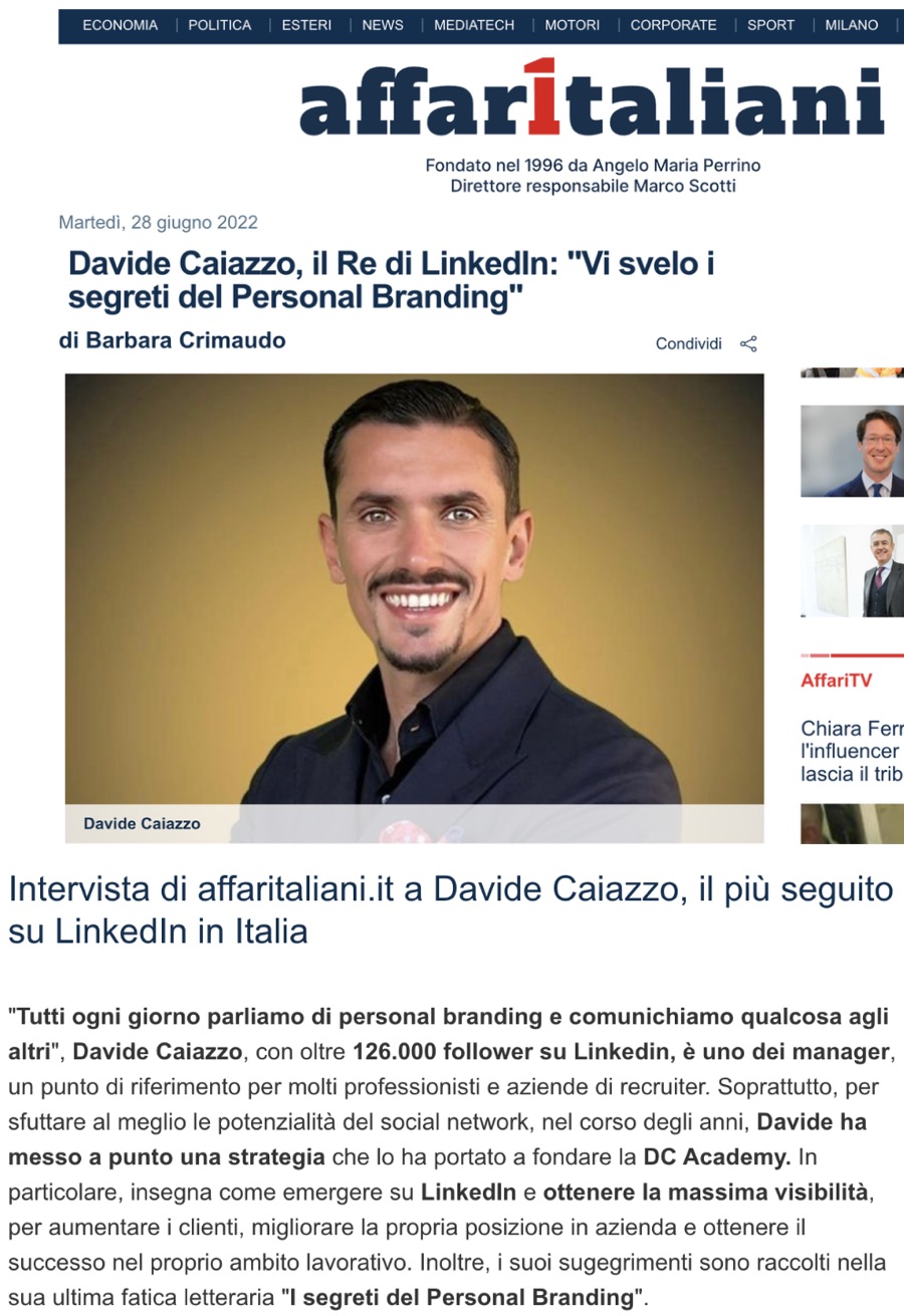 Affaritaliani: i segreti del Personal Branding