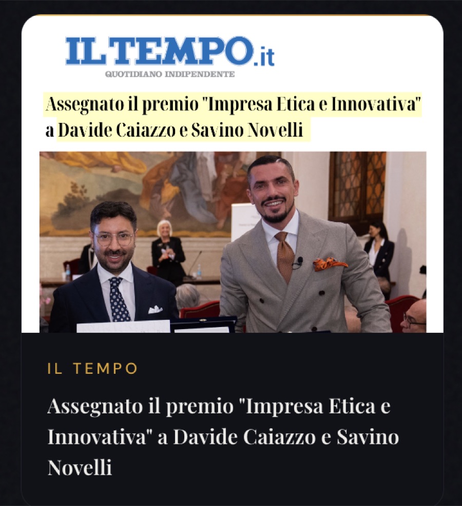 Il Tempo: premio Impresa Etica e Innovativa